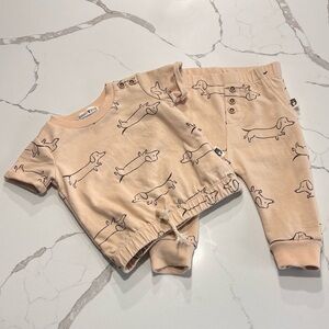 Rabbit + Bear Organic Cotton Baby Outfit Set Dachshund Dog Print Size 3-6 Months